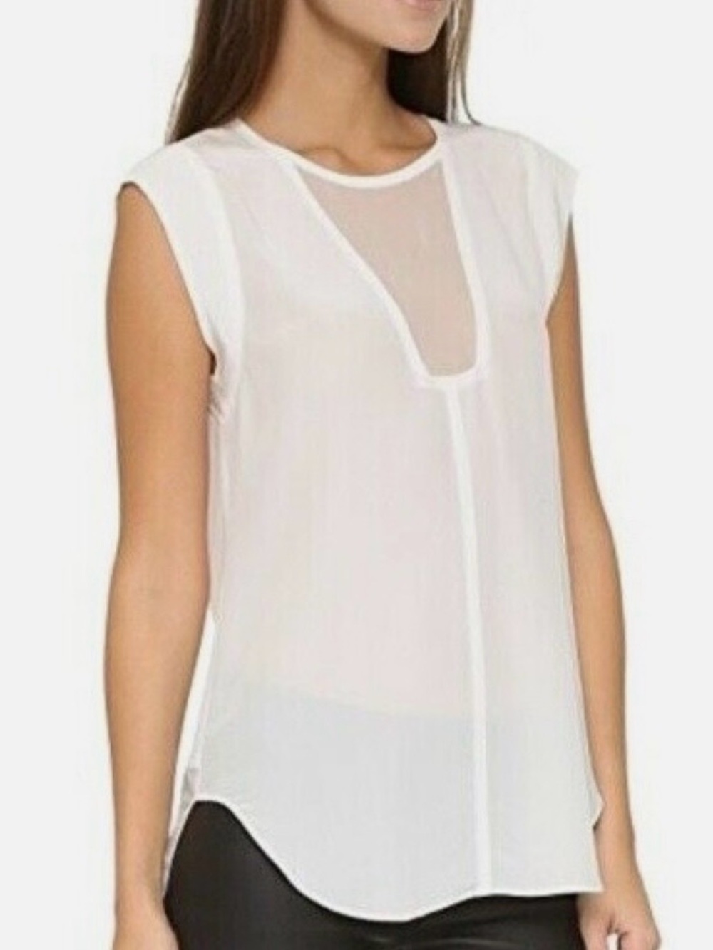 100% Silk Rebecca Taylor Cream Cap-Sleeve Keyhole Blouse